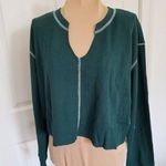 BP  Women's Split Neck OSR Cropped  Thermal Knit Henley Shirt Green Moss Size S Photo 0