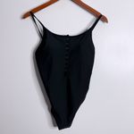 NWT UpWest Black Henley One Piece Bathing Suit Snaps High Cut Scoop Back Medium Photo 1
