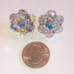 Vintage Clear AB Crystal Beads Round Cluster Beaded Boho Clip On Earrings Photo 3