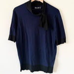 7th Avenue Short Sleeve Sweater with Neck Bow Detail in Navy and Black Size L Blue Size L Photo 0
