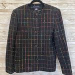 Preston & York Womens 10 Blazer Tweed Black & Pastel Plaid Button Up Wool Blend Photo 0