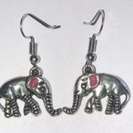 Silver Tone Pink Enamel Elephant Boho Earrings Photo 3