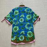 NWT ALEMAIS WINNIE FLORAL SPLICED BLUE BROWN Linen Short Sleeves SHIRT Blouse 2 Green Photo 5