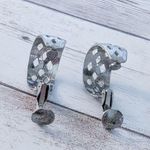 Vintage Clip On Earrings Silver Tone Cut Out Design Hoops with Pattern Photo 5