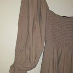 Kourt Portia Smocked Babydoll Mini Dress-Medium-Flax Blend-Puff Sleeve-Pockets Photo 4