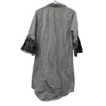 Calvin Klein  Gray‎ & White Striped Boho Wide Bell Sleeve Button Down Dress Sz 6 Photo 5