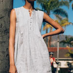 Faherty Isha 100% Linen Dress Blue Mini Stripe Pintuck WDS2119-BMT Bestseller Photo 0