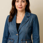 Stylish Vintage Denim Jacket with Embellishments rhinestone buttons Blue Size L Photo 0