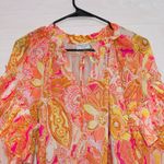 Dress Forum Women's Size Small Orange Floral Print Chiffon Ruffle Sleeve Top Photo 5
