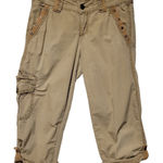 Y2K Tan Cropped Relaxed Fit Cargo Pants Contrast Stitching Retro Women's 4 Photo 0