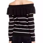 Chaser Ruffle Striped Ribbed Off the Shoulder Sweater Black/White Size Medium Photo 1