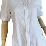 VINTAGE CIRCA 1980'S UNBRANDED WHITE & BLUE PINSTRIPE BUTTON DOWN SHIRT (S) Photo 0