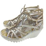 Fly London * Yuke Sandal Womens Size 38 Wedge Strappy Gladiator White Metallic Photo 0