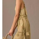 Anthropologie Love The Label  Sleeveless Utility Satin Green Midi Dress Size L Photo 3