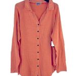 PBJ Blues Orange Acid Wash Denim Collar Button Front Tunic Sweater Large Photo 0