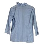 Talbots  Button Down Top Womens 8 Blue Striped Cotton Ruffle V-Neck Coastal Work Photo 3