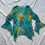 ZARA Vintage turquoise, blue & green leopard cheetah asymmetrical fairy crinkle top Photo 1