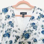 Modcloth  Rodeo Rose‎ Button-Up Western Floral Print Top White Blue Size Large Photo 1