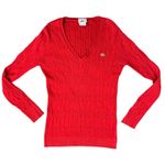 Lacoste Vintage Y2K Lipstick Red Cable Knit V Neck Sweater sz 38 / S Tenniscore Photo 0