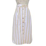 Cynthia Rowley Womens Skirt 100% Linen Striped Yellow Pockets Tied Midi Medium Photo 7