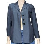 Le Suit  Women’s Size 8P Blue Pinstripe 4 Silver Button Suit Jacket Blazer Photo 0