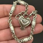 Brighton Retired Blair Heart Barrel Link Chain Silverplated Heart Charm Bracelet Photo 1