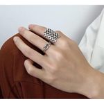 Boutique Solid Statement Ring White Gold Plated Sterling Adjustable‎ Lattice Wide Band Photo 2
