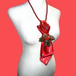 “Dainty Dapper” Festive Red satiny Necktie Necklace with added Christmas floral Photo 2