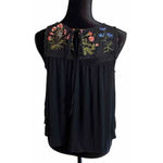 Blue Rain  Size XS Black Embroidered Mesh Top Shirt Sleeveless Boho Floral Summer Photo 1
