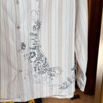 Sundance  White Striped Shirt with Gray Floral Accents 100% Cotton Size Large Photo 3