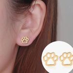 Paw Print Cut Out Stainless Steel Fashion Stud Earrings, ROSE GOLD Pink Photo 6