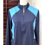 Natori Womens Track Jacket Blue Color Block Long Sleeve Activewear Zipper M Photo 1