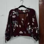 Audrey 3+1 Brown Floral Wrap Cropped Top Blouse Size Medium Photo 0