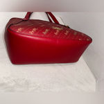 Coach Burgandy Tote 27 Horse And Carriage Dot Print With Matching Mini Charm Photo 8