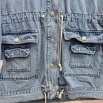 Vintage 1980s Denim Hooded Snap Front Jacket Plaid Trim by Stefano International Blue Size L Photo 4