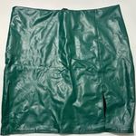 Green Mini Faux Leather Pencil Skirt with Slit (1026) Photo 0