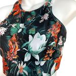 SheIn Tropical Floral Racerback Crop Top Large Black Photo 4