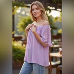 Zac and Rachel  Light Purple Blouse with Lace Sleeves Photo 1