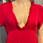 Yahada Short Sleeve Plunge Neck Mini Dress With Ruffle Detail Red Size Medium Photo 2