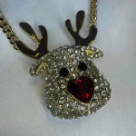Betsy Johnson Christmas Red Nose Reindeer Pendant Gold Tone Holiday Neck… Photo 5