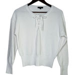 J.Crew Front Lace Long Sleeve Stretch Plush Knit Sweater Rib Hems M True White Photo 0