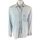 Rails  Ingrid Raw Hem Denim Button Down Shirt Small Light Wash Distressed Western Photo 3