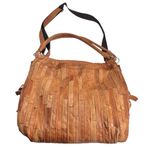 AmeriLeather Tutu Studded Leather Patchwork Shoulder Hobo Bag Brown Photo 14