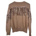 Fate Women's Size Small Tan Sequin Fringe Crewneck Long Sleeve Sweater Photo 4