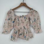 Saylor  Cropped Top Womens XS Multicolor Floral‎ Smocked Puff Sleeve Square Neck Photo 1