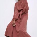 ZARA 🛍️  Rust Pink Belted Peasant Puff Sleeve Midi Dress Size S Photo 1