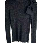 Ann Taylor Factory Women's M Black Metallic Sweater Bow Detail Pullover Size M Photo 0