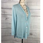 Chico's 1 Cardgian Sweater Womens M Shine 3 Button Front 3/4 Slv Pale Turquoise Photo 2