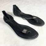 Lucky Brand  Black Leather Strappy Thong Flat Sandals Size 9 Photo 4