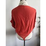 Free People  Orange Bodysuit Top Tie‎ Front Blouse Short Sleeve Womens Photo 1